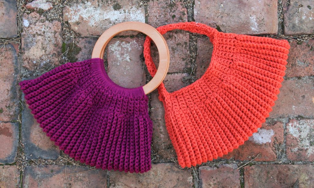 Crochet tote with 2024 wooden handles, handmade